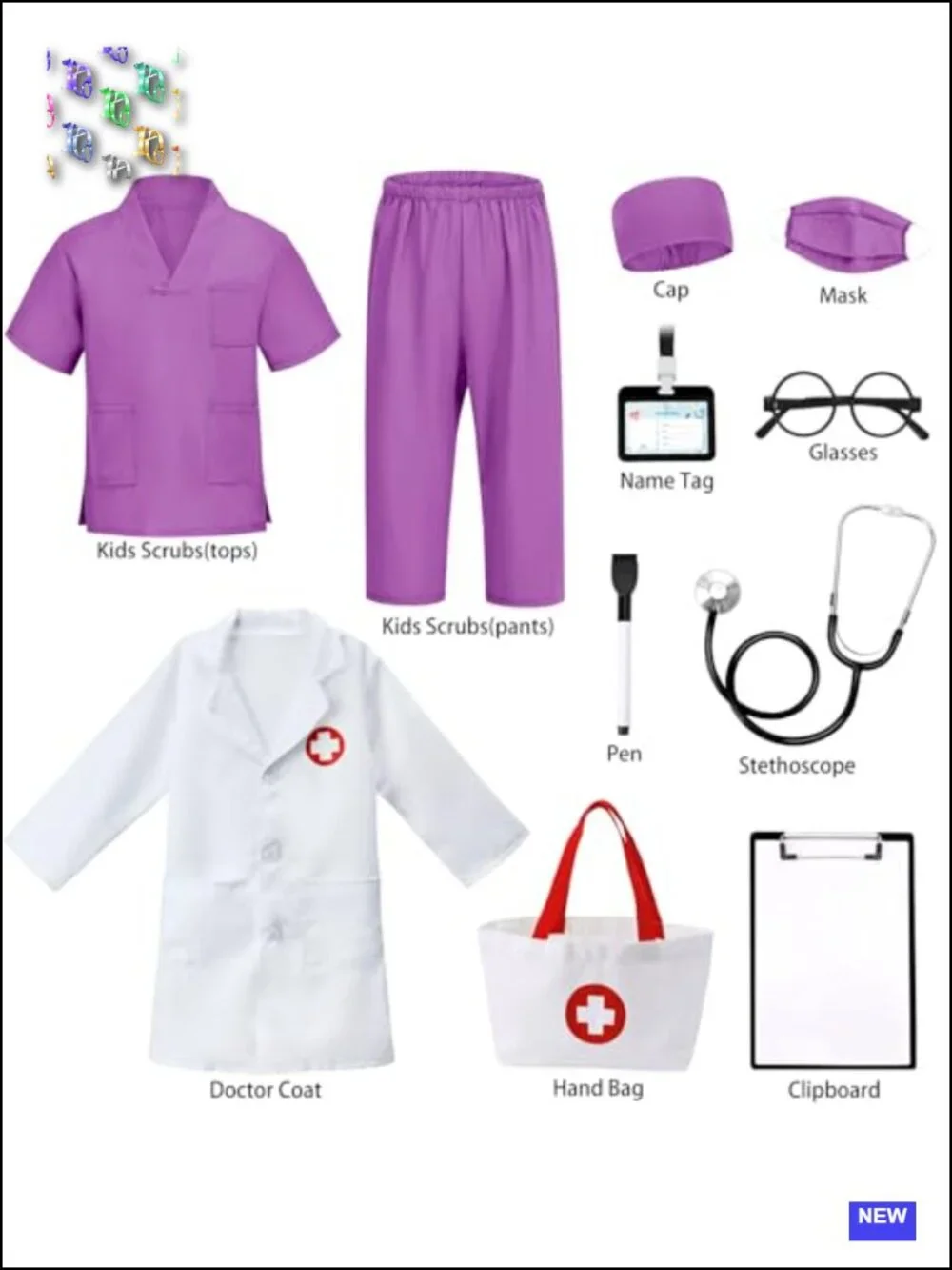 Kids Doctor Costume Set 12pc Lab Coat Stethoscope Pretend Play